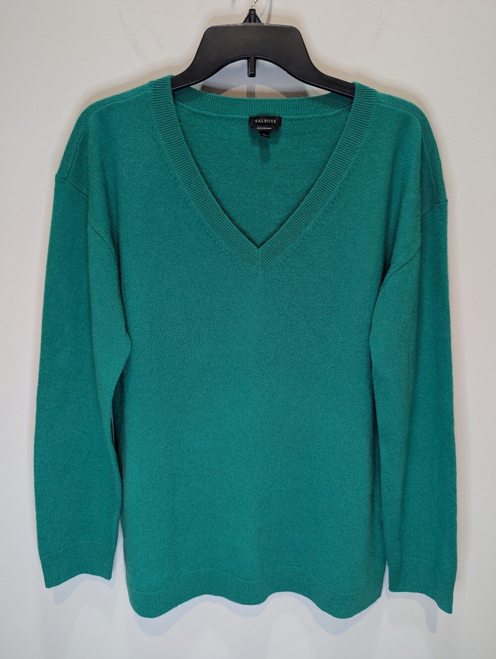 Talbots Pure Cashmere Kelly Green V Neck Sweater Size Large